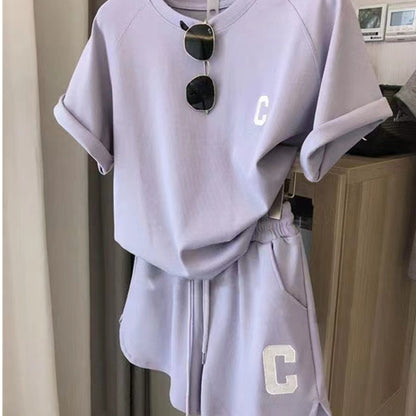 Women's Printed Short Sleeve T-Shirt and Shorts Casual