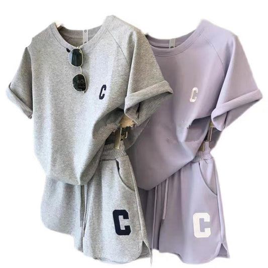 Women's Printed Short Sleeve T-Shirt and Shorts Casual