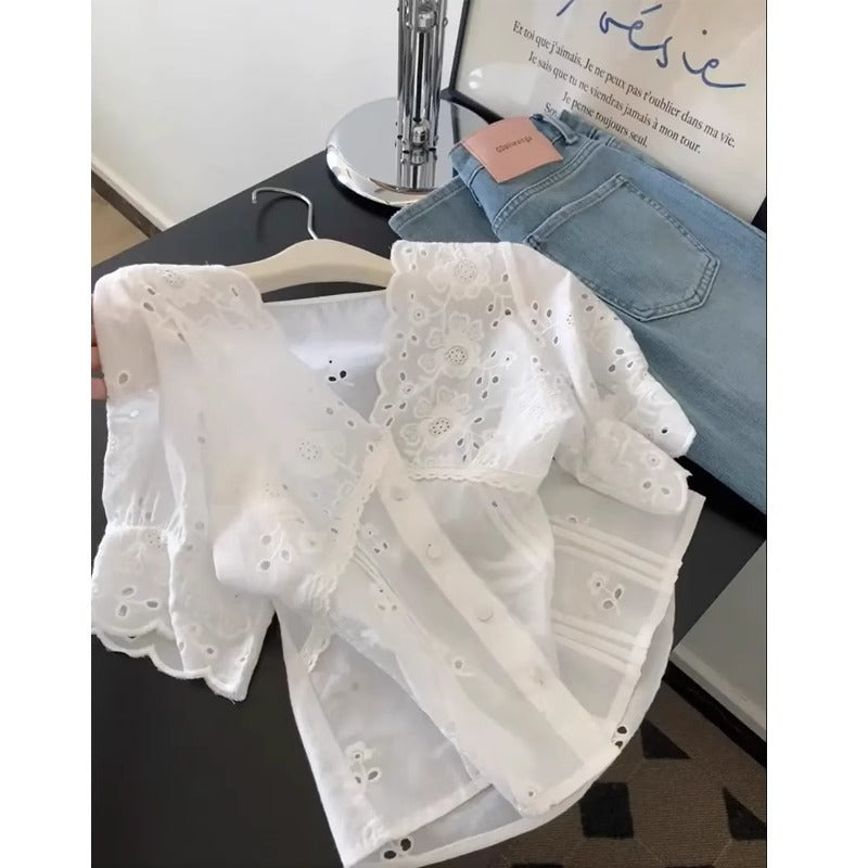 Women's Puff Sleeve V-Neck Blouse