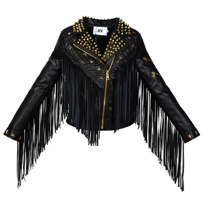 Women's Punk Faux Leather Studded Tassel Jacket