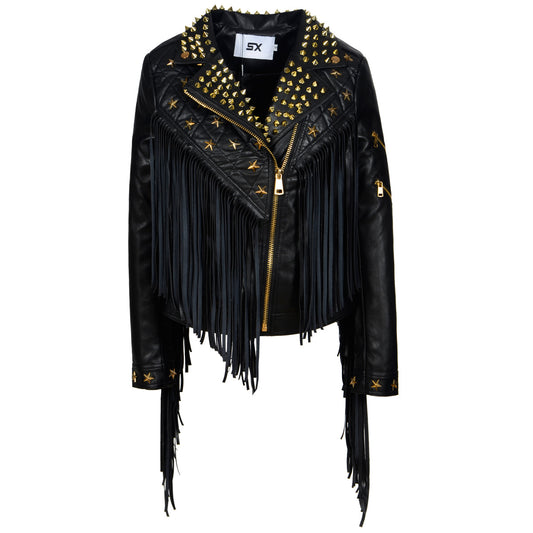 Women's Punk Faux Leather Studded Tassel Jacket