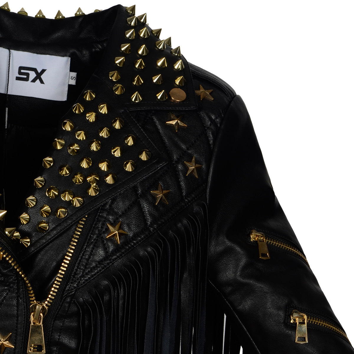 Women's Punk Faux Leather Studded Tassel Jacket