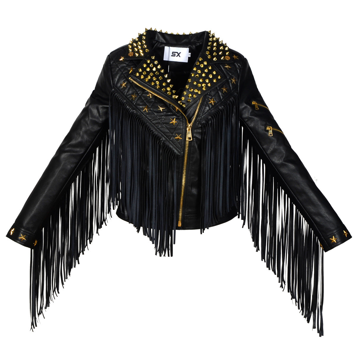 Women's Punk Faux Leather Studded Tassel Jacket