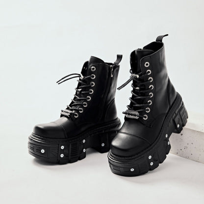 Women's Punk Leather Motorcycle Boots