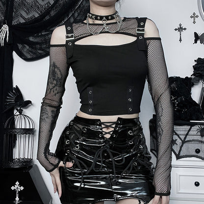 Women's Punk Off-Shoulder Slim Fit Long Sleeve Top