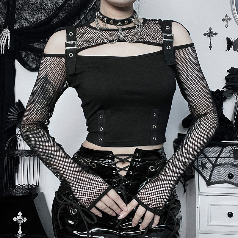 Women's Punk Off-Shoulder Slim Fit Long Sleeve Top