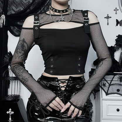 Women's Punk Off-Shoulder Slim Fit Long Sleeve Top