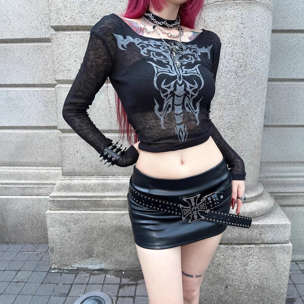 Women's Punk Retro Cut-Out Long Sleeve T-Shirt