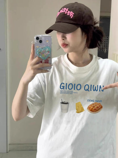 Women's Pure Cotton Short Sleeve T-shirt Loose Fit Casual Top