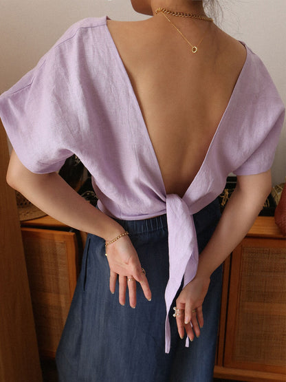 Women's Pure Linen Tie-Up Cardigan