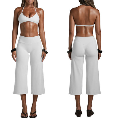 Women's Quick-Dry Sports Bra and Wide-Leg Capri Set