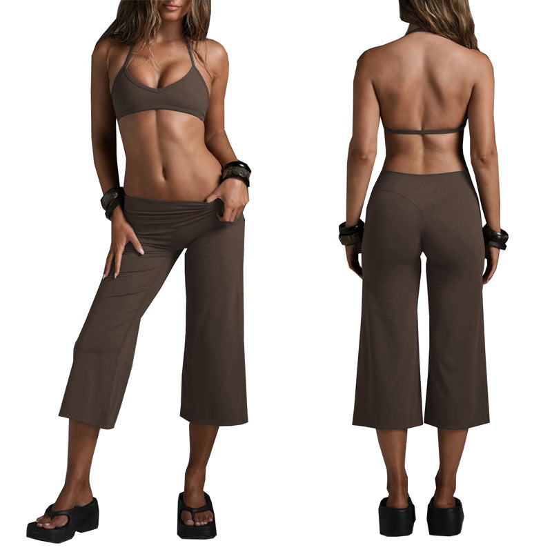 Women's Quick-Dry Sports Bra and Wide-Leg Capri Set