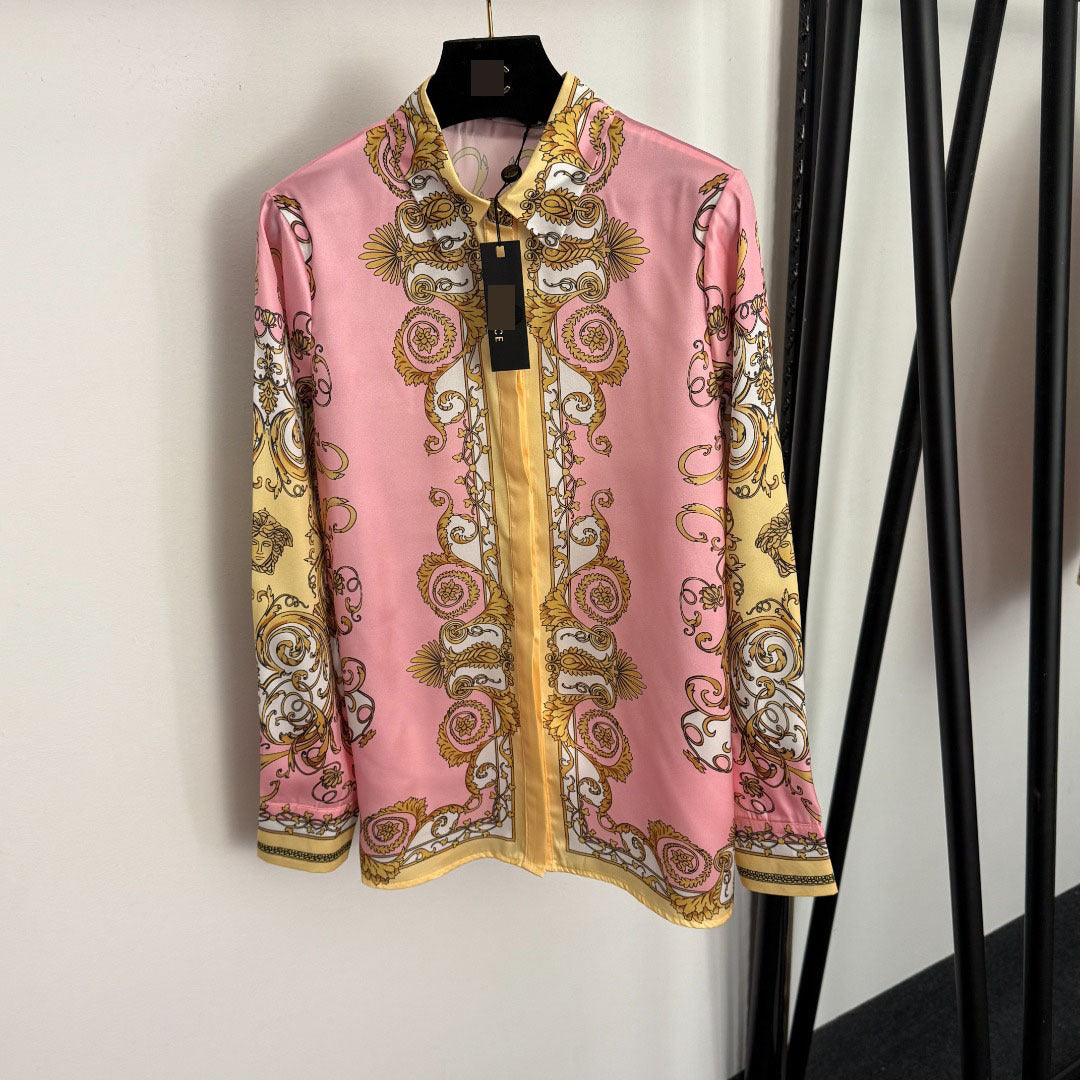 Women's Retro Print Shirt and High-Waisted Pants