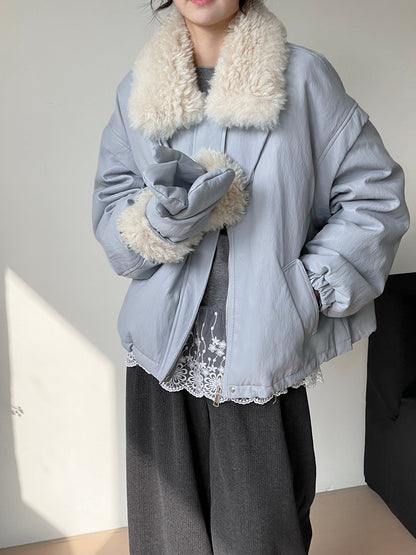 Women's Retro PU Leather Down Jacket