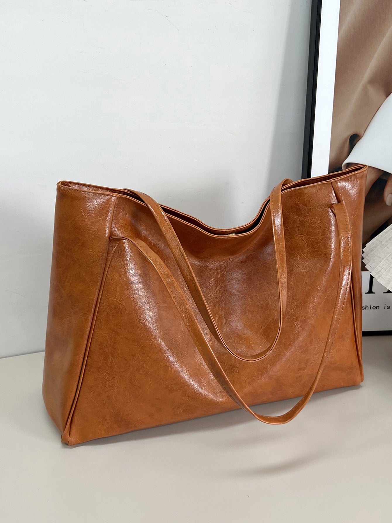 Women's Retro PU Tote Bag Large Casual Shoulder Handbag