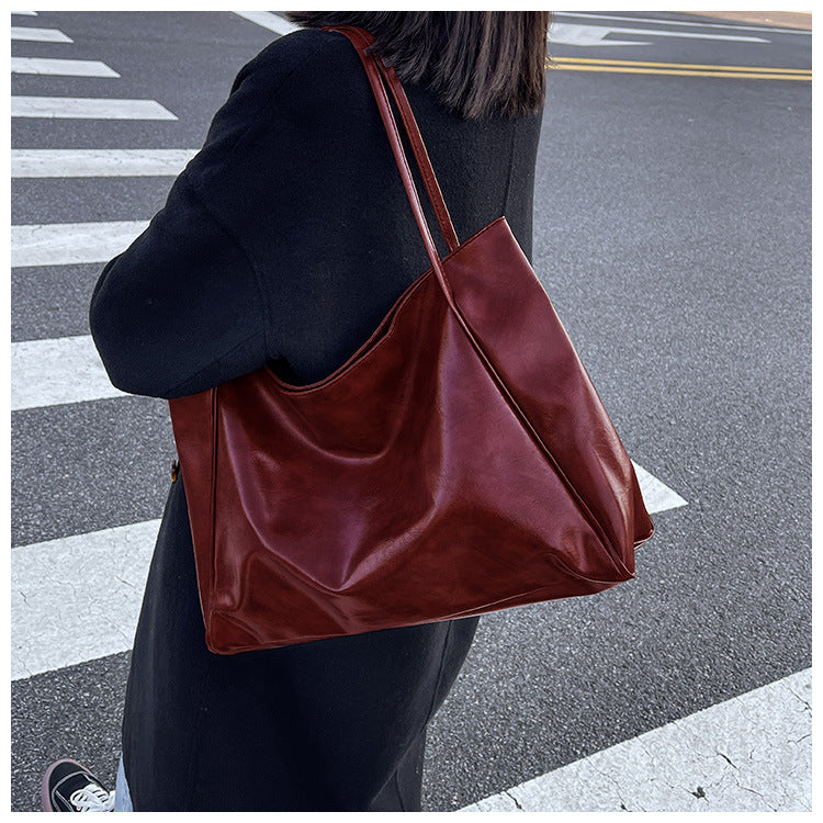 Women's Retro PU Tote Bag Large Casual Shoulder Handbag
