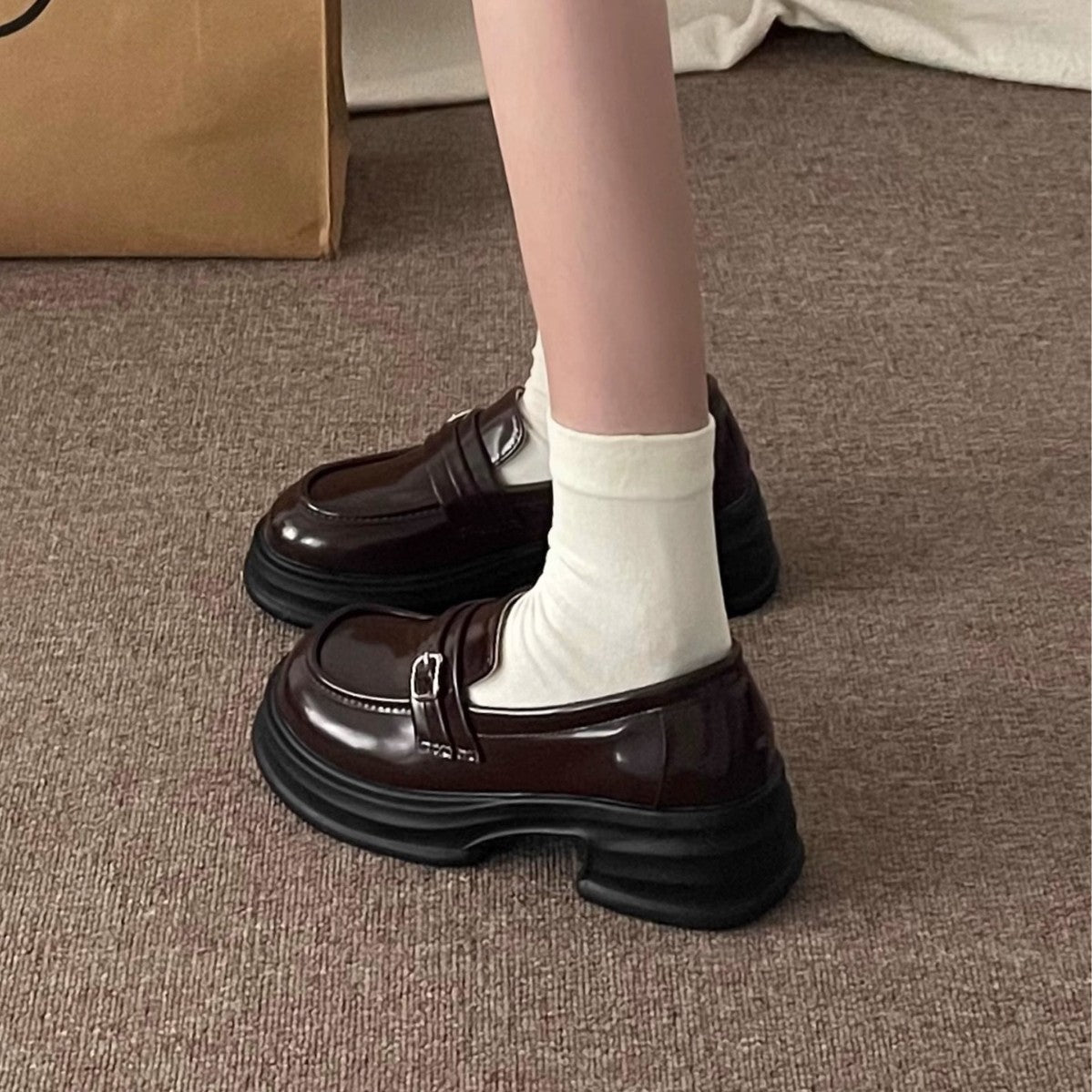 Women's Retro Slip-On Loafers Thick Sole