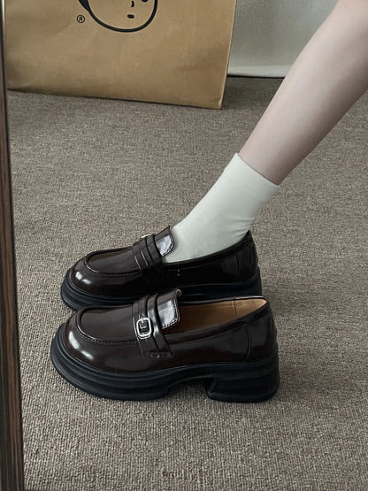 Women's Retro Slip-On Loafers Thick Sole
