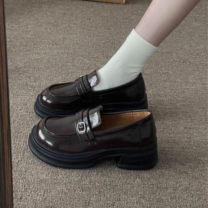 Women's Retro Slip-On Loafers Thick Sole