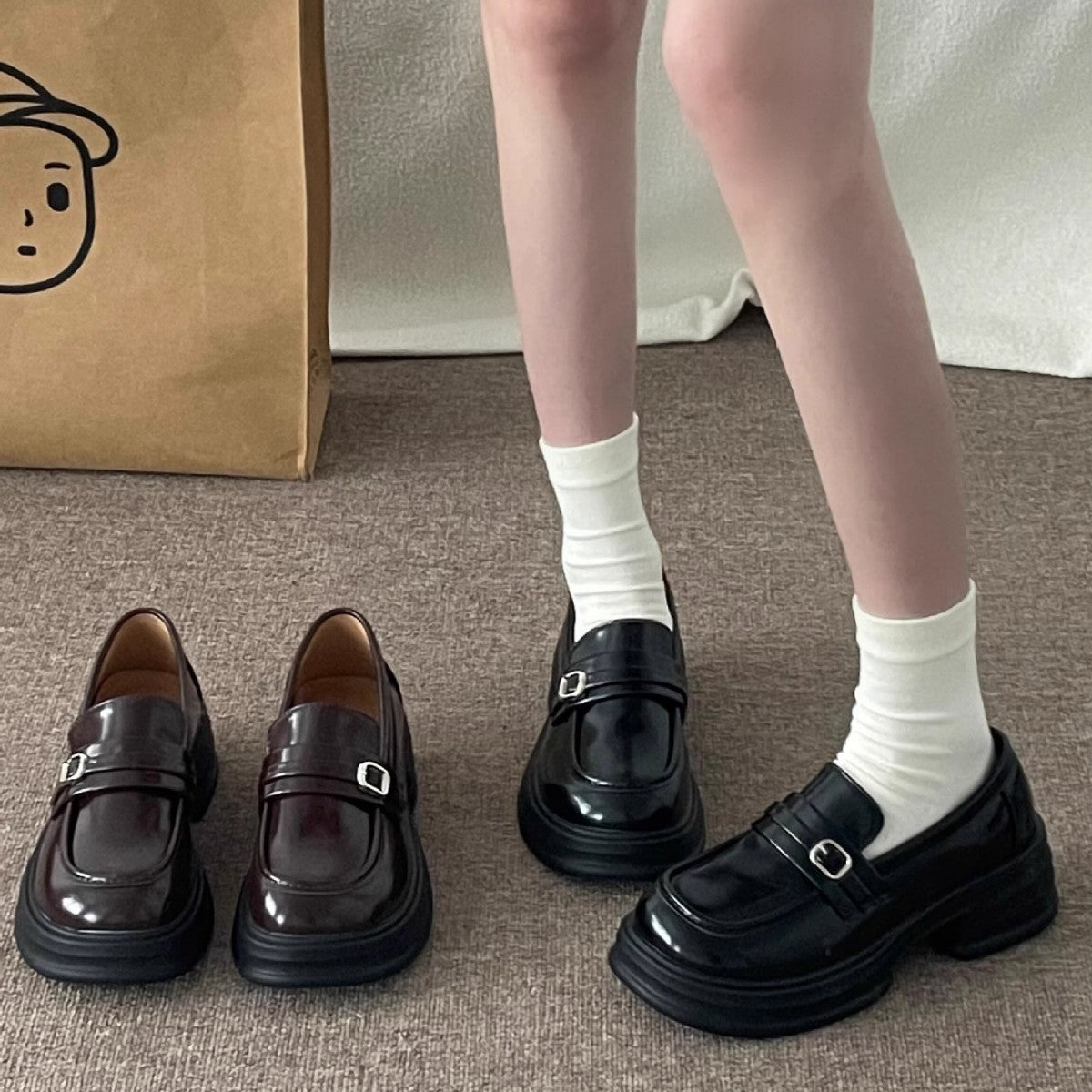 Women's Retro Slip-On Loafers Thick Sole