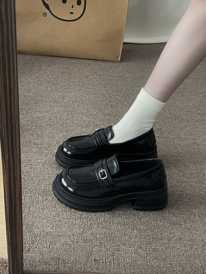 Women's Retro Slip-On Loafers Thick Sole