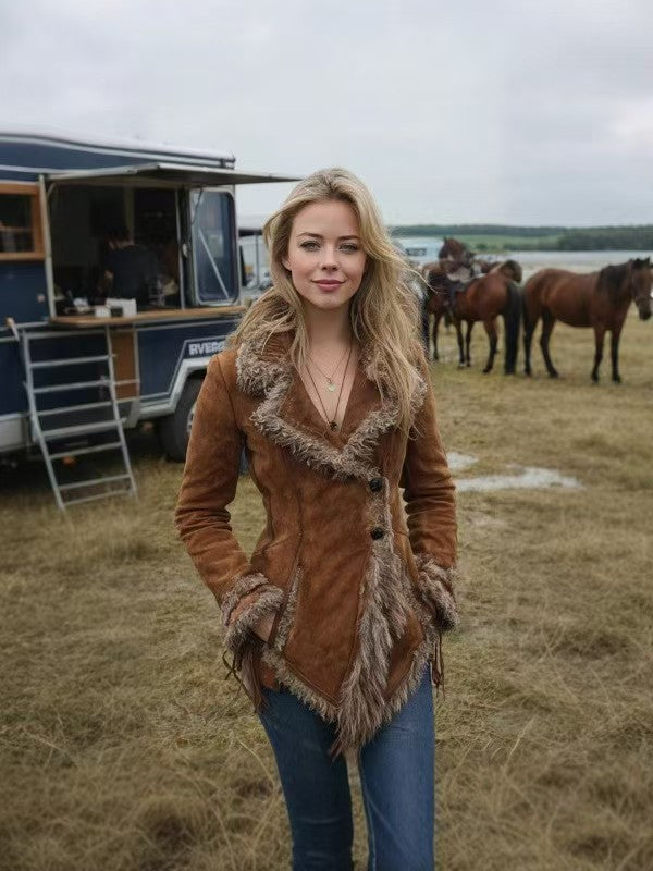 Women's Retro Suede Fur Collar Jacket
