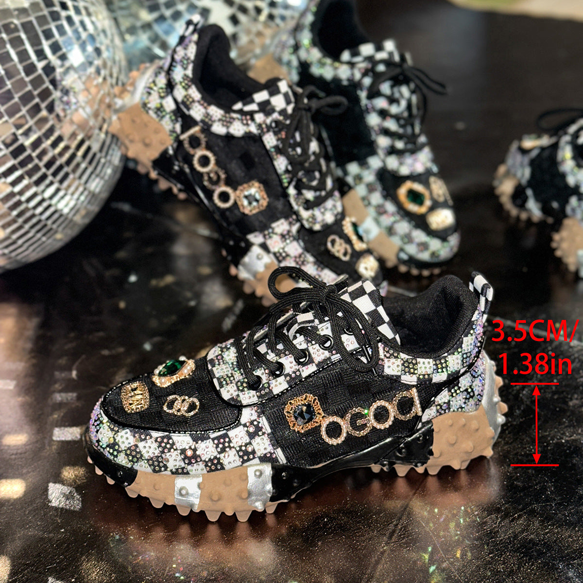 Women's Rhinestone Letter Platform Sneakers
