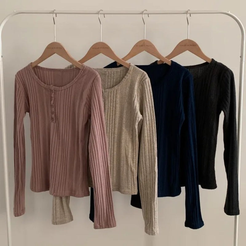Women's Ribbed Knit Long Sleeve Top