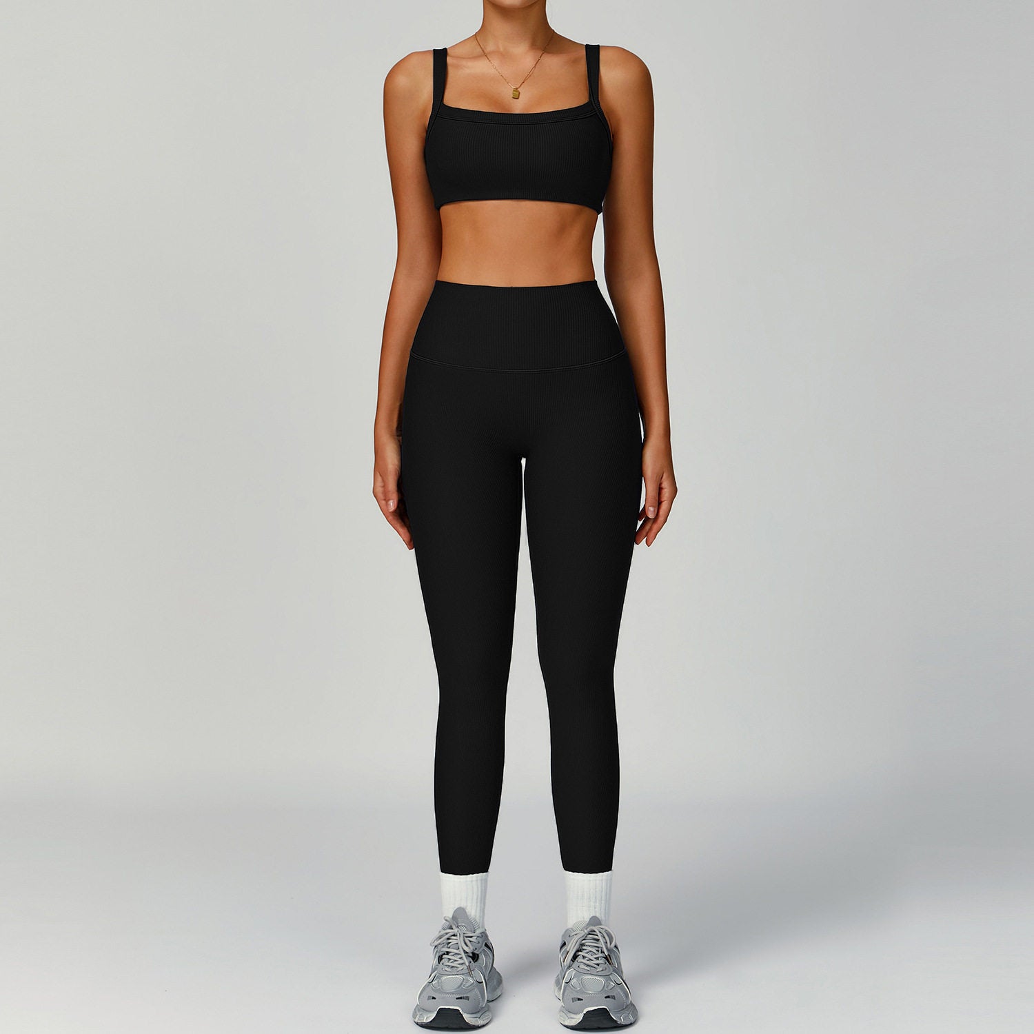 Women's Ribbed Yoga Outfit Set High-Waisted Quick-Dry