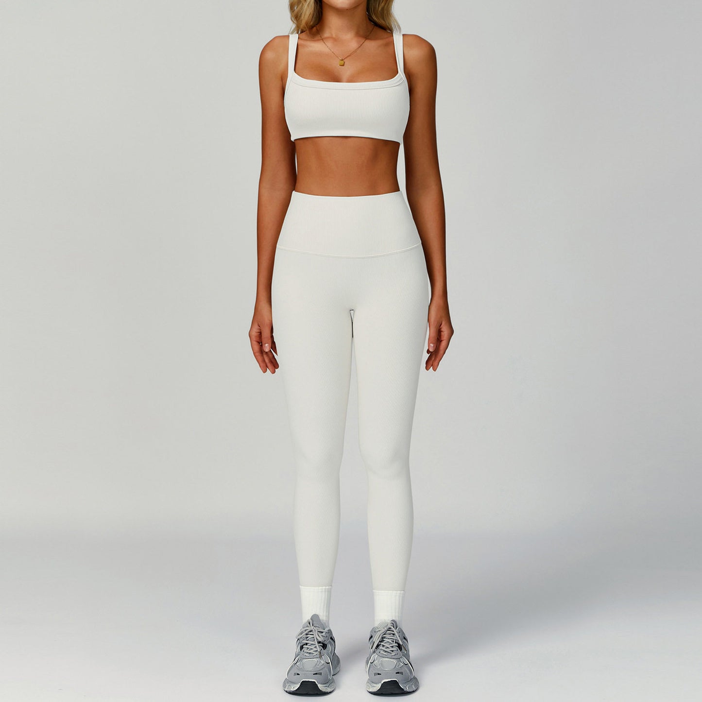 Women's Ribbed Yoga Outfit Set High-Waisted Quick-Dry