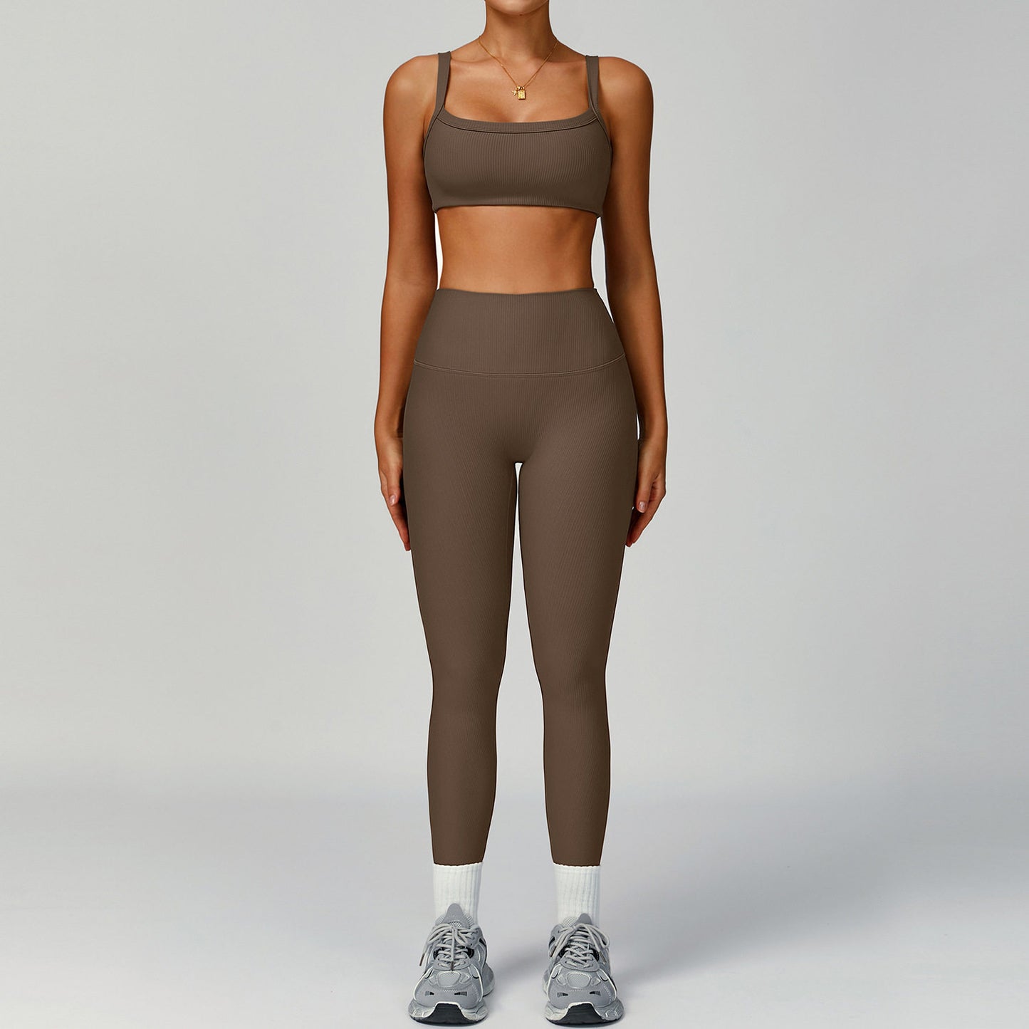 Women's Ribbed Yoga Outfit Set High-Waisted Quick-Dry