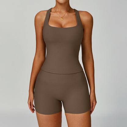 Women's Ribbed Yoga Outfit Set High-Waisted Quick-Dry