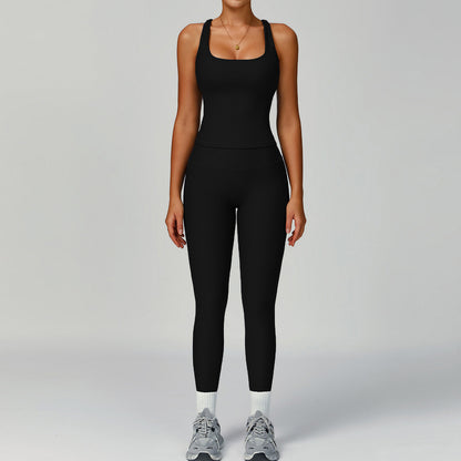 Women's Ribbed Yoga Outfit Set High-Waisted Quick-Dry