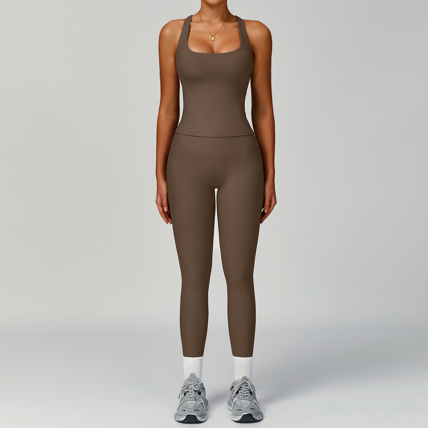 Women's Ribbed Yoga Outfit Set High-Waisted Quick-Dry