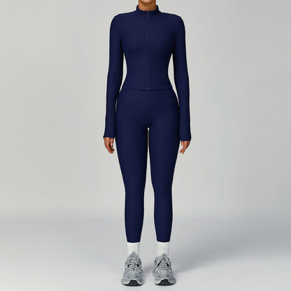 Women's Ribbed Yoga Outfit Set High-Waisted Quick-Dry