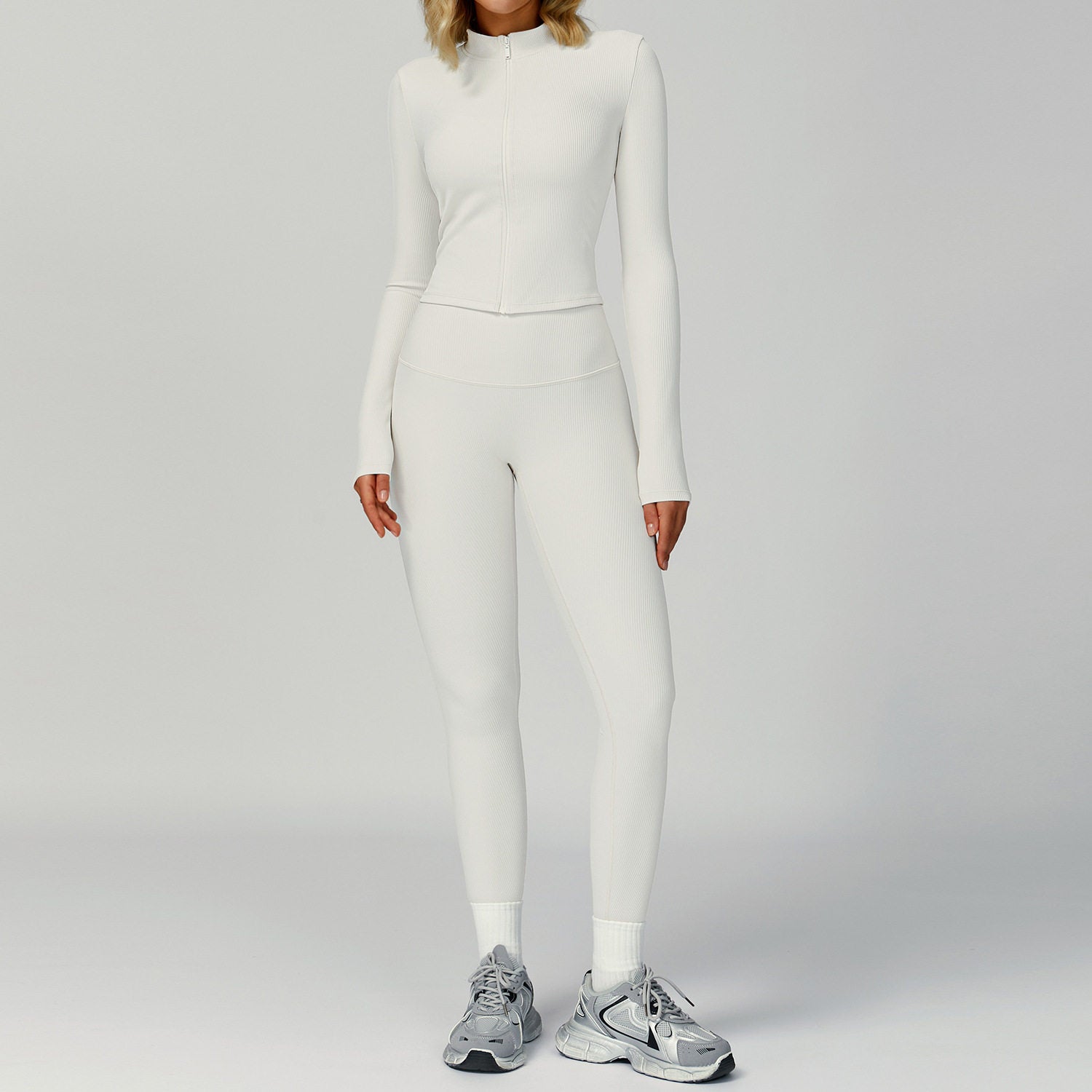 Women's Ribbed Yoga Outfit Set High-Waisted Quick-Dry