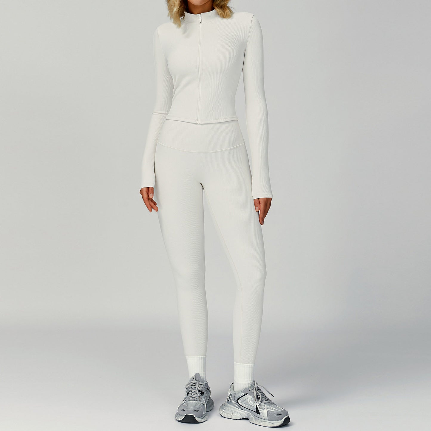 Women's Ribbed Yoga Outfit Set High-Waisted Quick-Dry