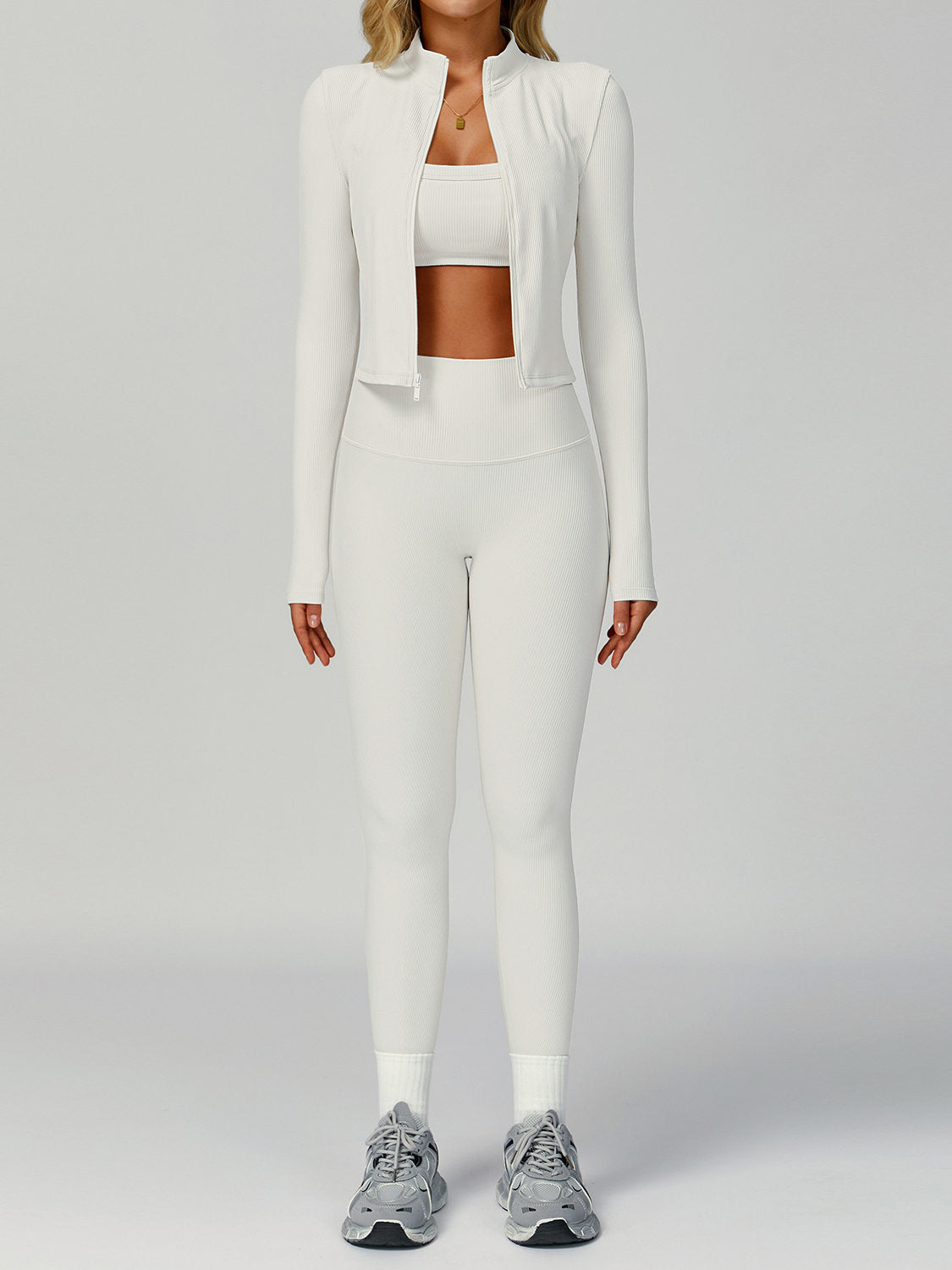 Women's Ribbed Yoga Outfit Set High-Waisted Quick-Dry