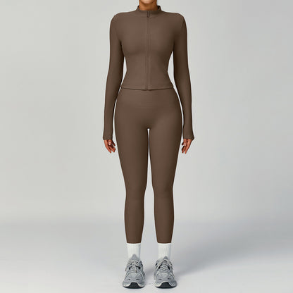 Women's Ribbed Yoga Outfit Set High-Waisted Quick-Dry