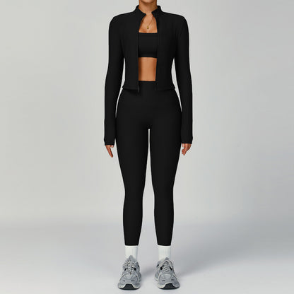 Women's Ribbed Yoga Outfit Set High-Waisted Quick-Dry