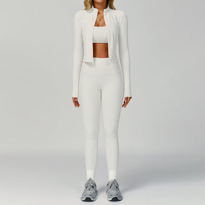 Women's Ribbed Yoga Outfit Set High-Waisted Quick-Dry