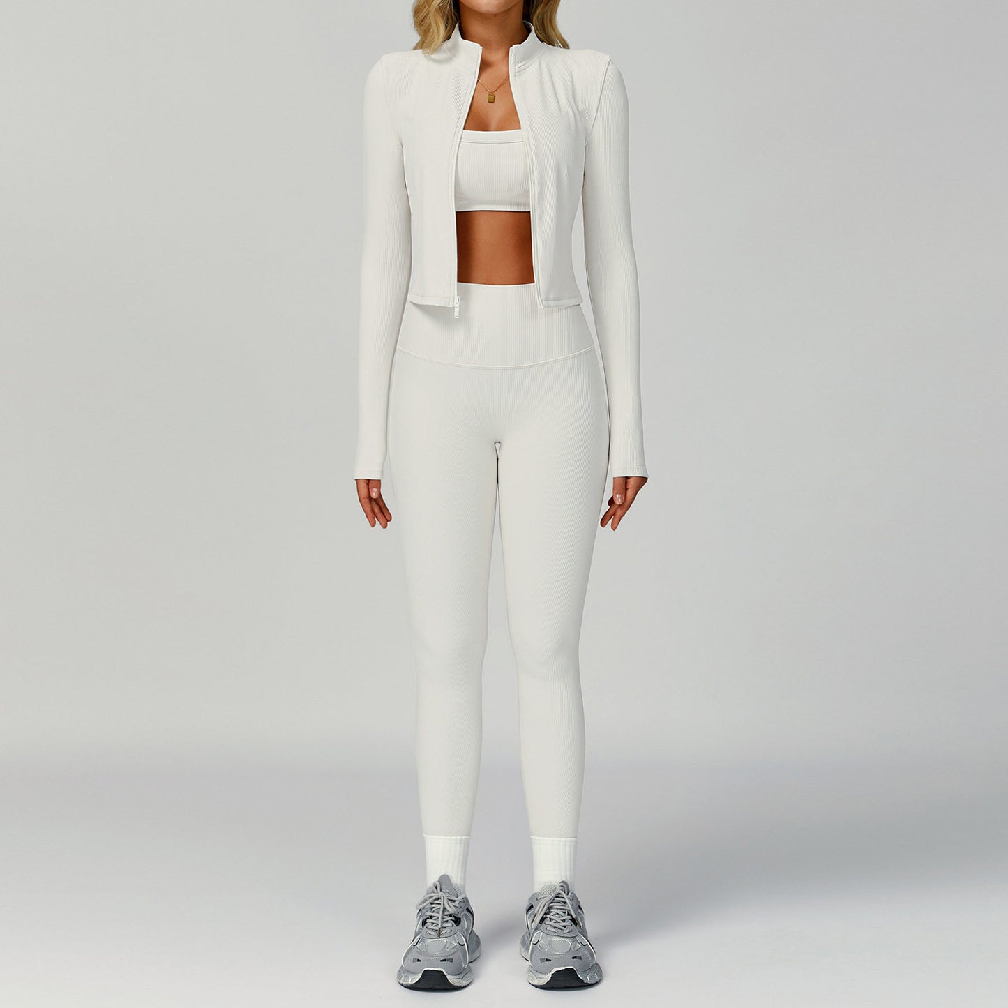 Women's Ribbed Yoga Outfit Set High-Waisted Quick-Dry