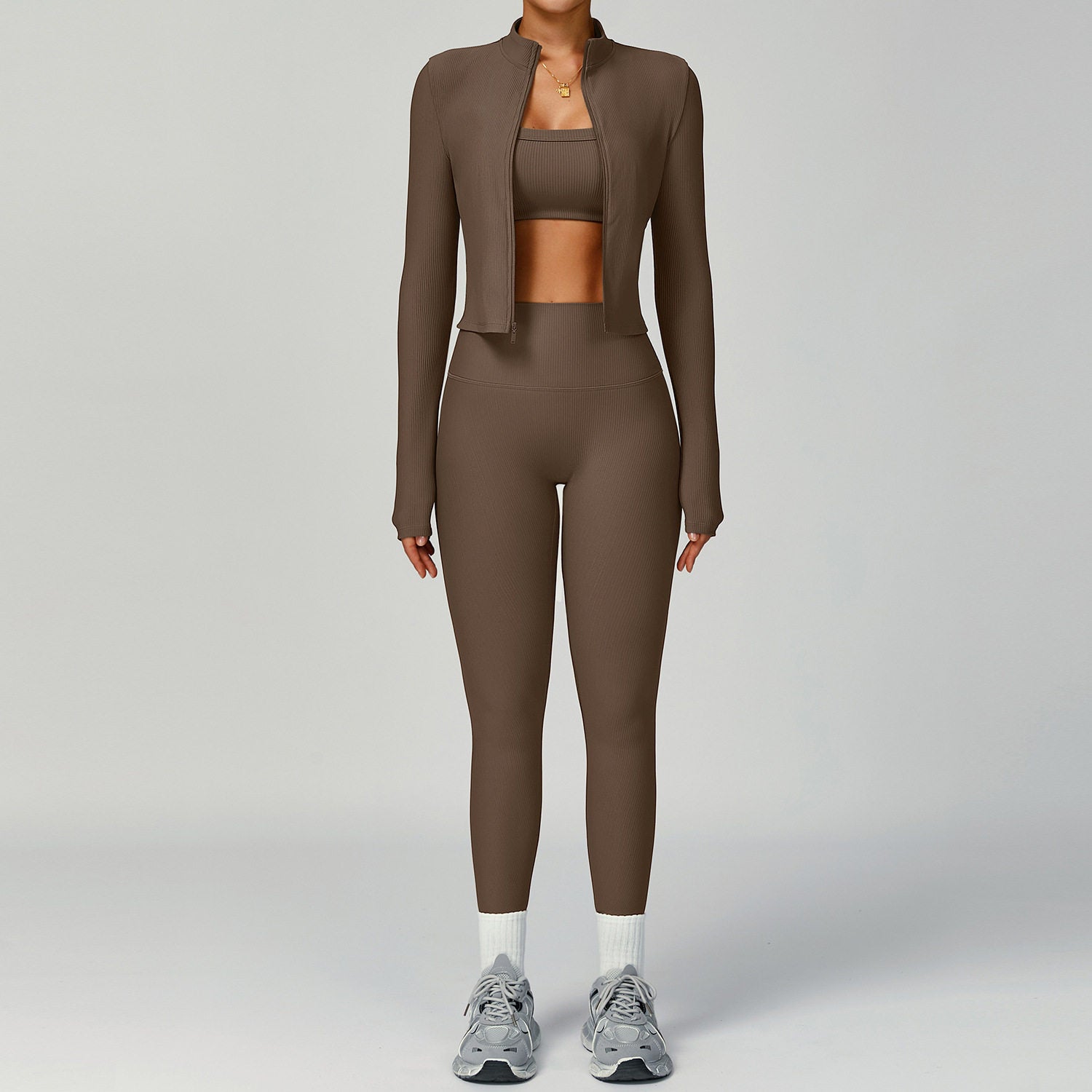 Women's Ribbed Yoga Outfit Set High-Waisted Quick-Dry