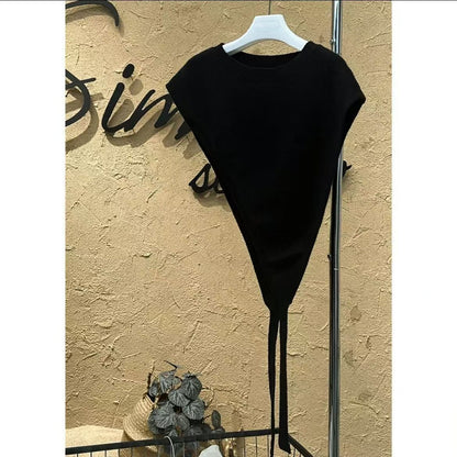 Women's Ribbon Trim Knit Vest Shawl