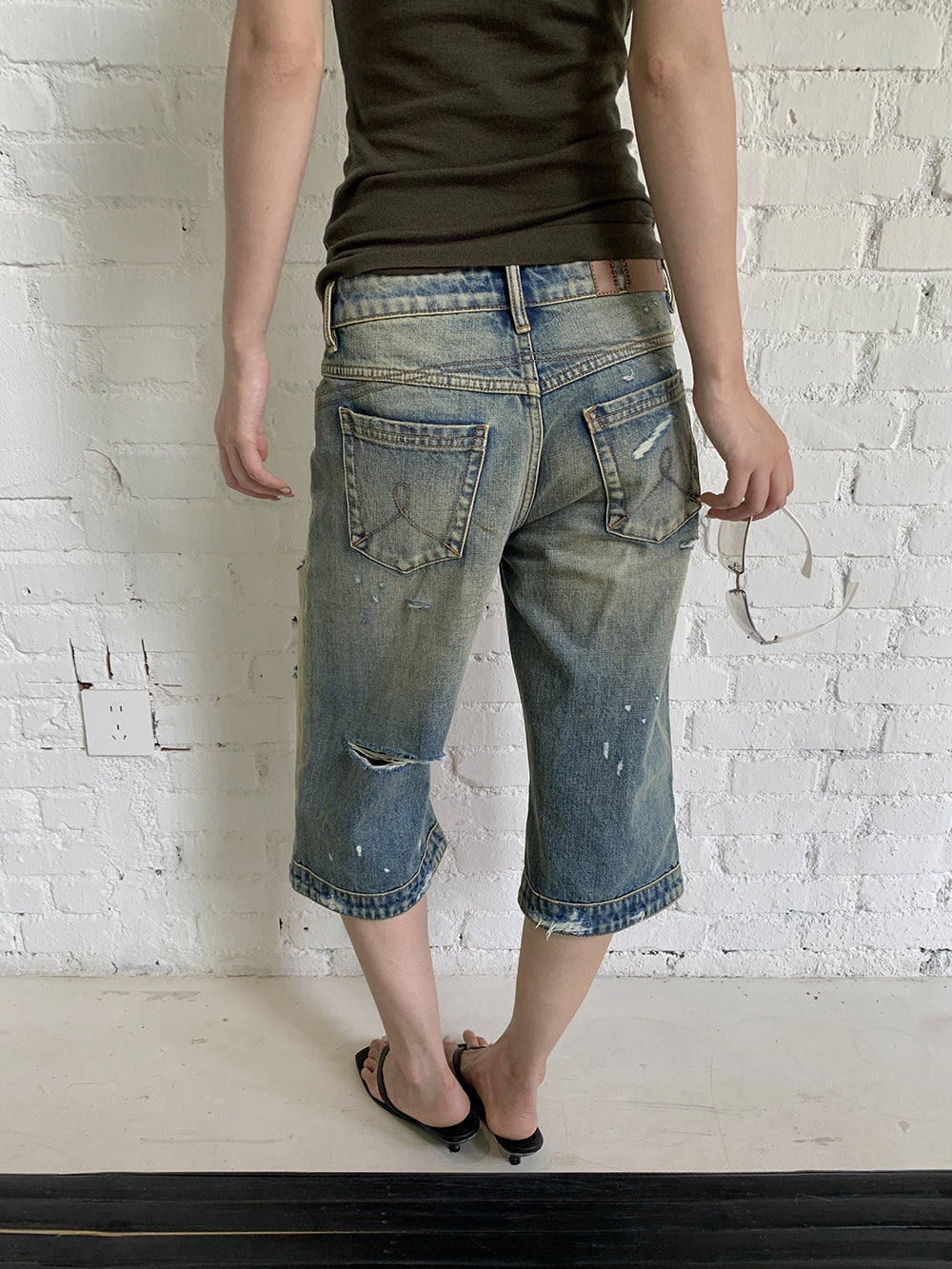 Women's Ripped Denim Mid-Pants