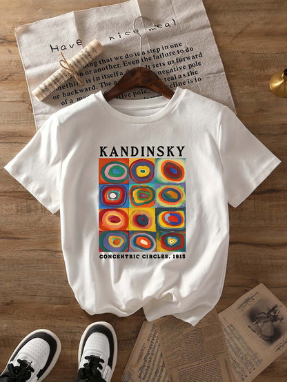 Women's round neck cartoon print short-sleeved top