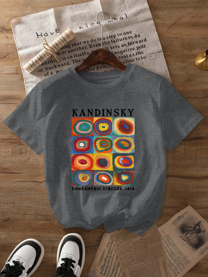 Women's round neck cartoon print short-sleeved top