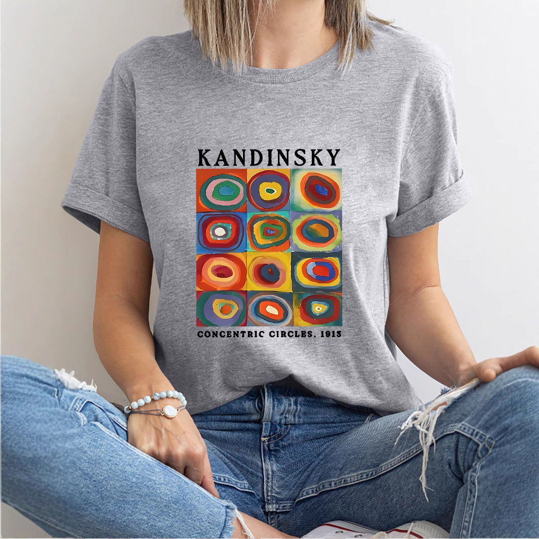 Women's round neck cartoon print short-sleeved top
