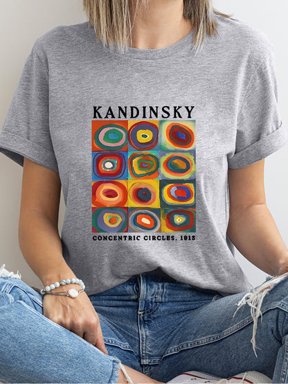 Women's round neck cartoon print short-sleeved top