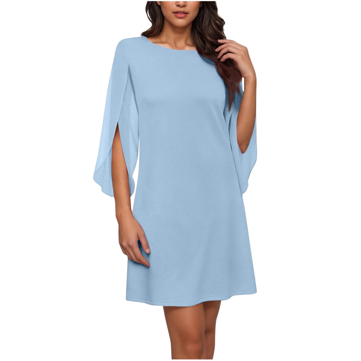 Women's Round Neck Chiffon Splicing Cape Sleeve Dress